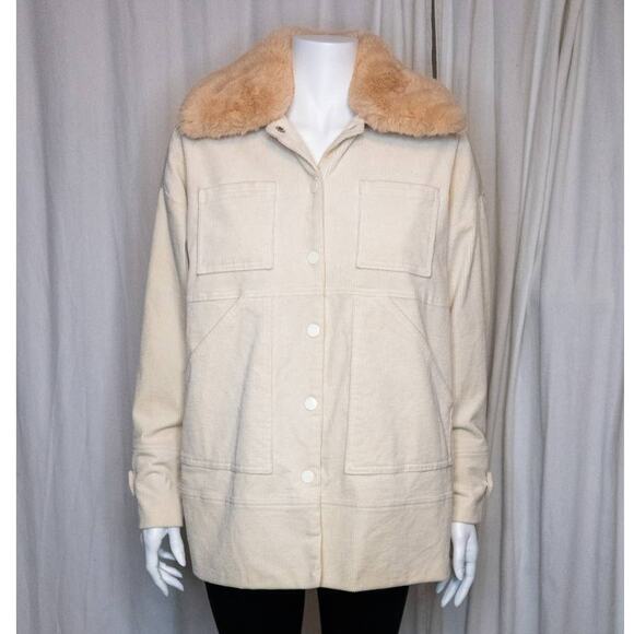 GANNI "Ridgewood" Cream Corduroy Tan Faux Fur Collar Coat US 6 - Picture 3 of 14